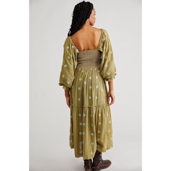 Free People Dahlia Embroidered Maxi Dress In Mosstone Combo Size XL - Picture 2 of 6